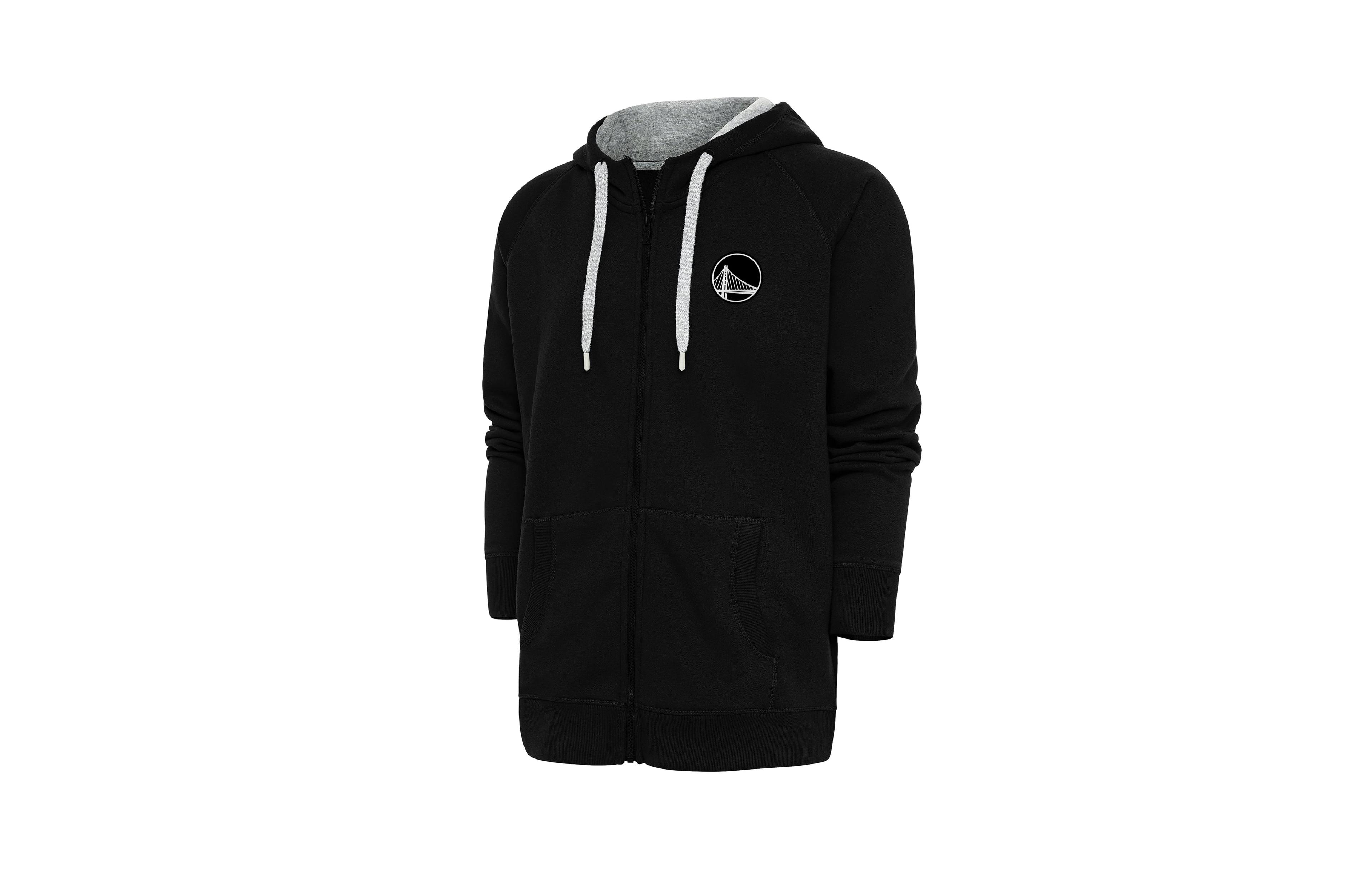 Men's Antigua Black Golden State Warriors Metallic Logo Victory Raglan Full-Zip Hoodie