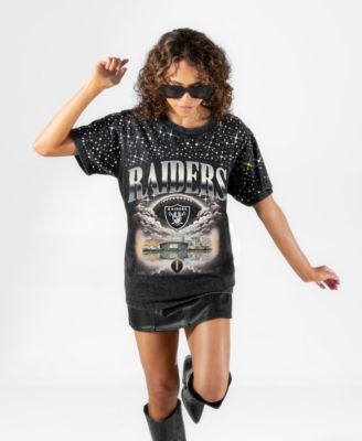 Women's Black Las Vegas Raiders Sky's the Limit Washed Micro Rhinestone T-Shirt