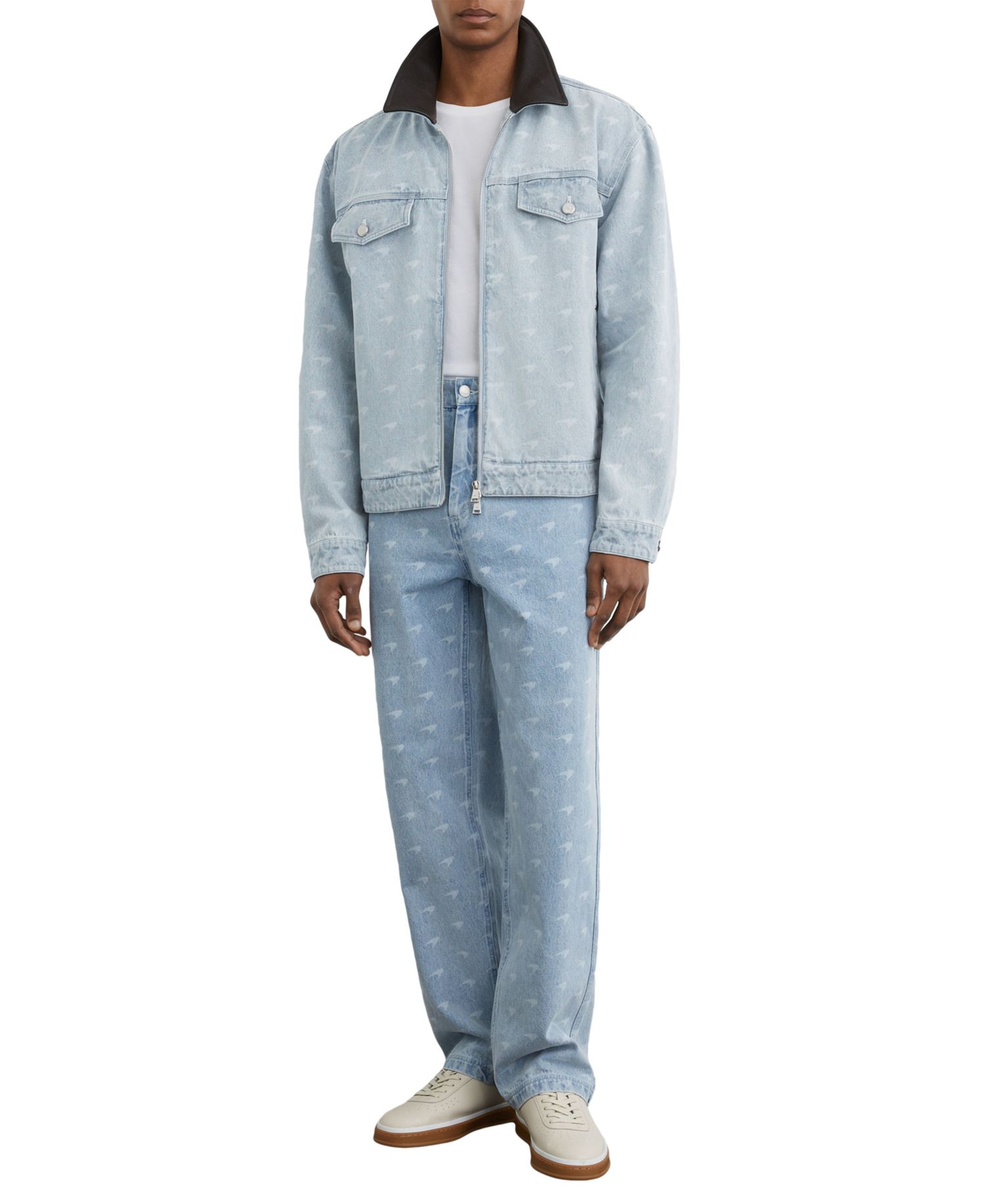 Men's Vortex McLaren Racing Grained-Leather-Collar Denim Jacket