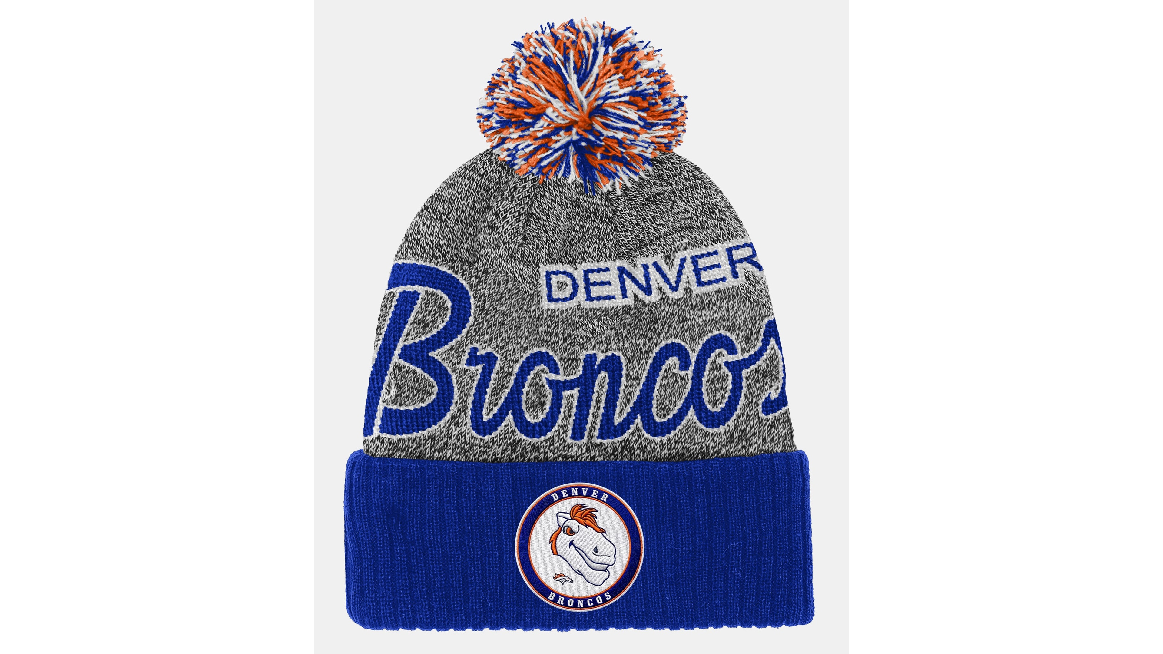 Big Boys and Girls Mitchell & Ness Navy Denver Broncos Cuffed Knit Hat with Puff