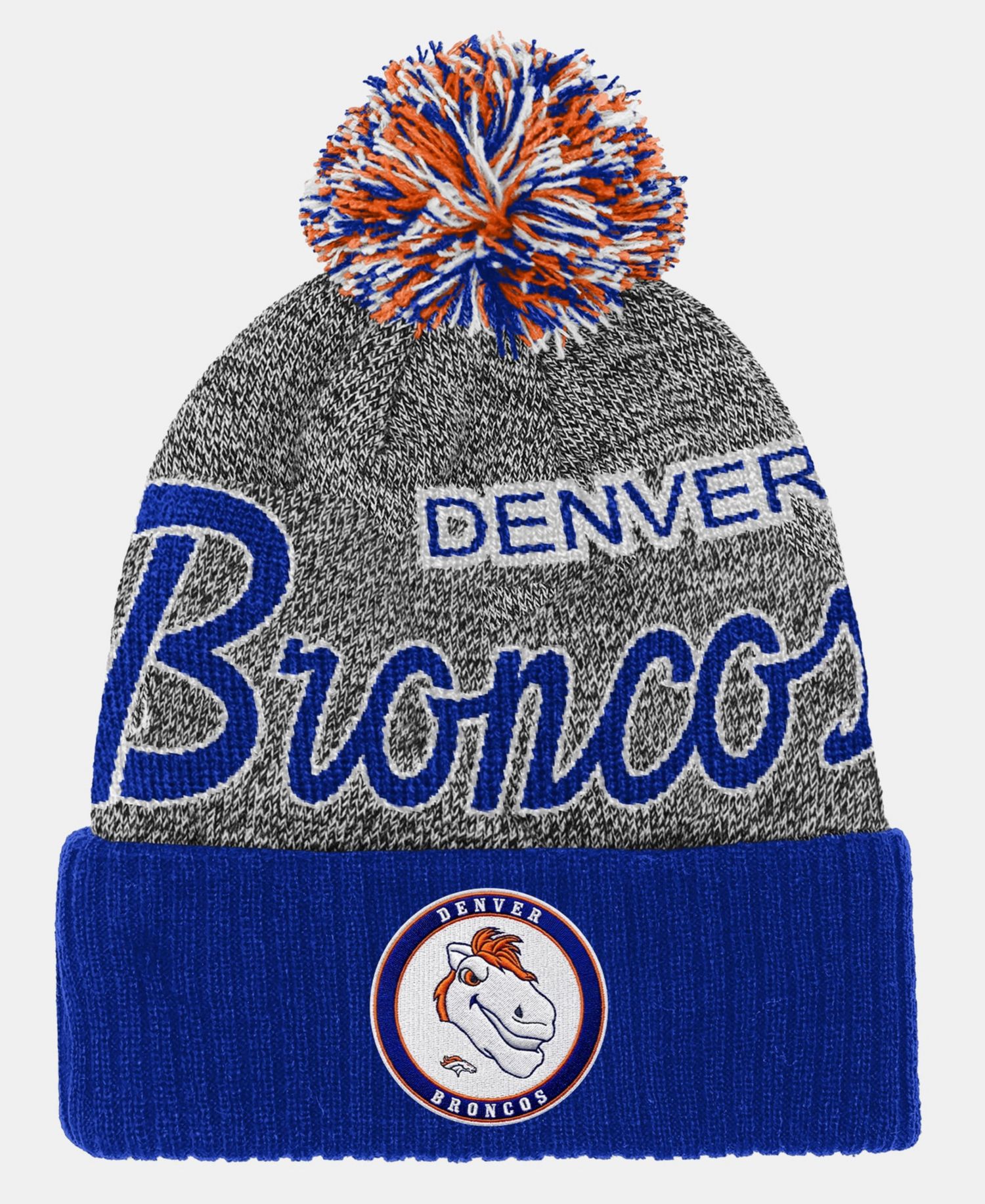Big Boys and Girls Navy Denver Broncos Cuffed Knit Hat with Puff