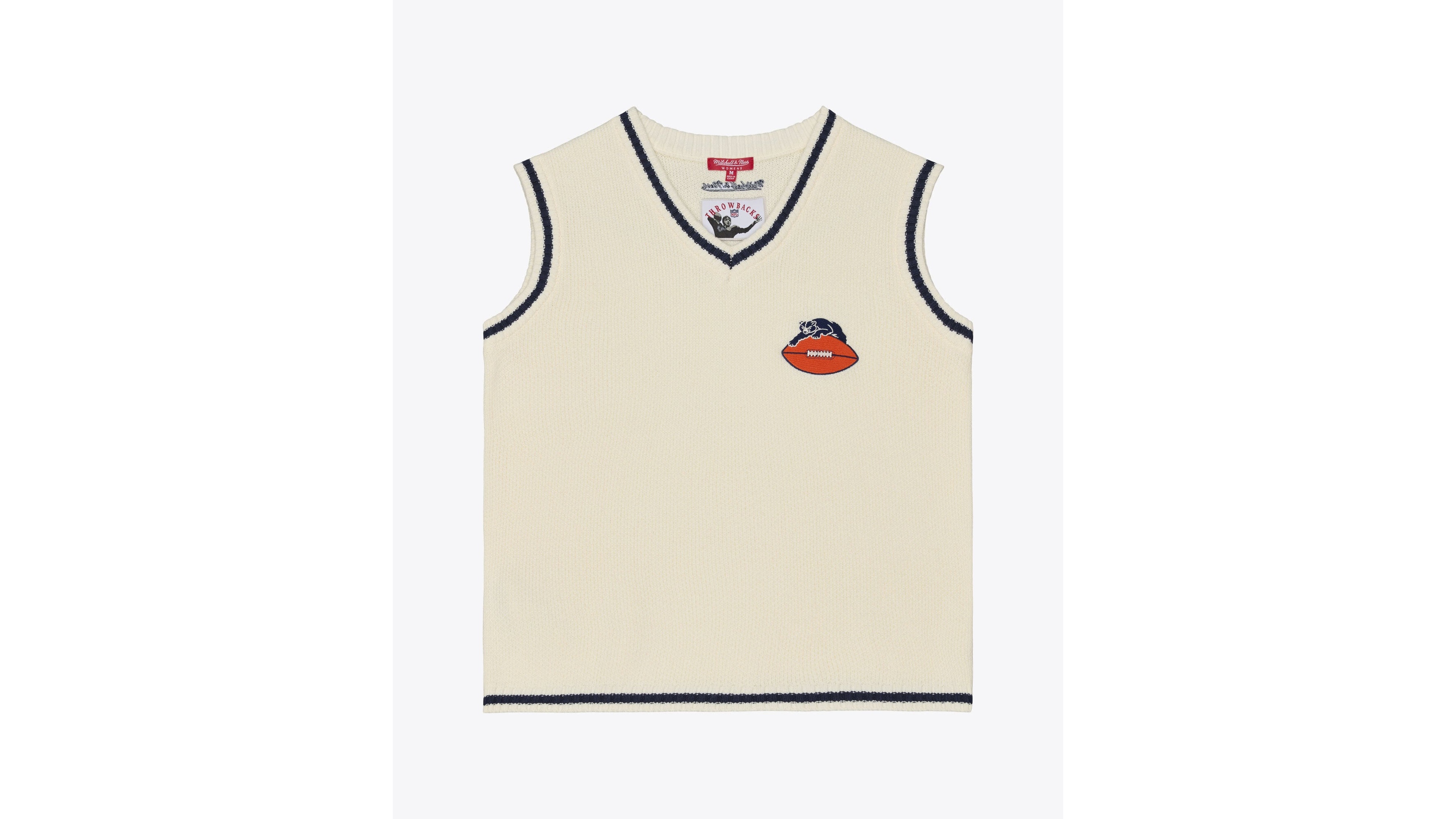Women's Mitchell & Ness Cream Chicago Bears Retro Roots V-Neck Sweater Vest