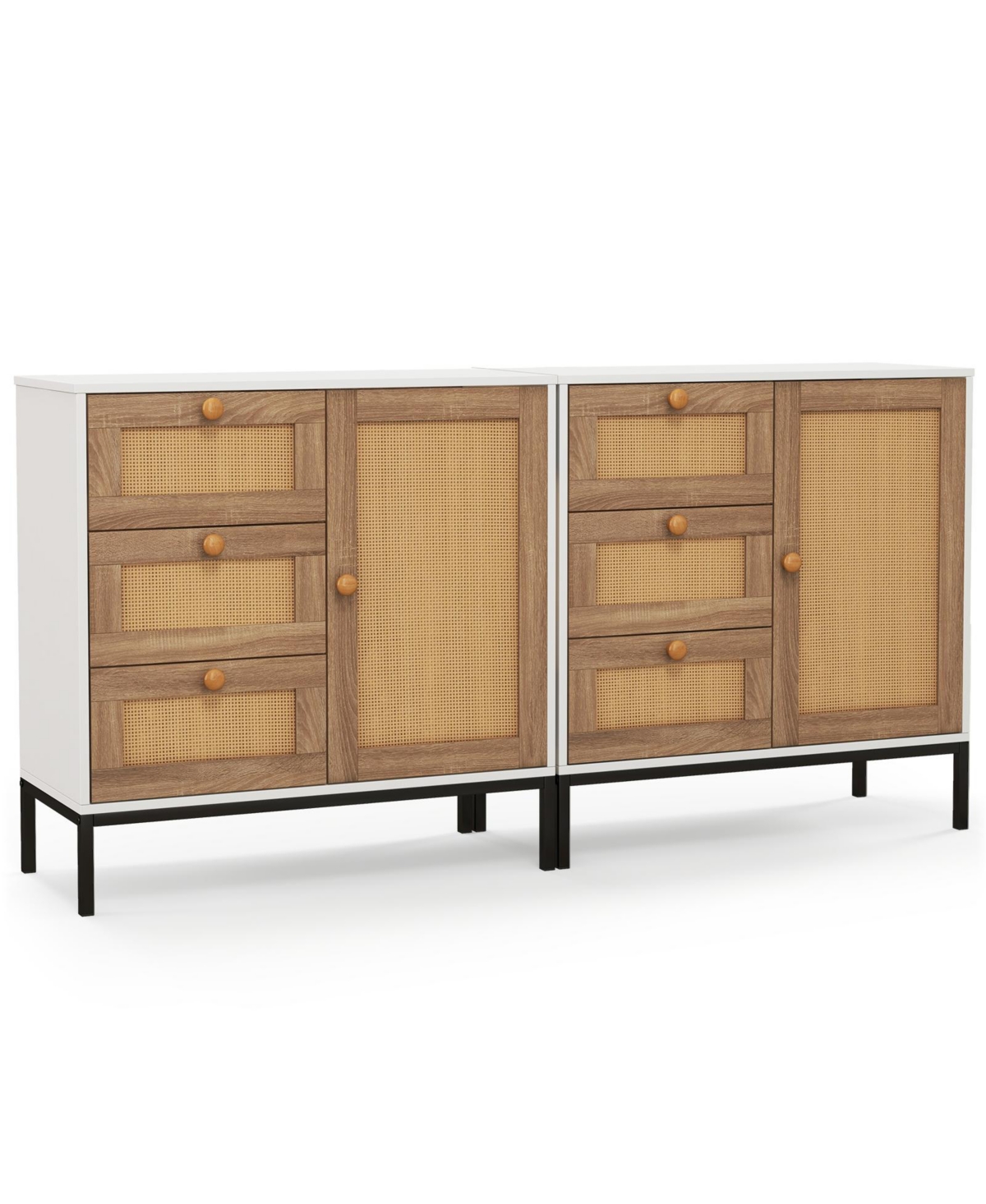 Mecale Rattan Sideboard Buffet Cabinet with 1 Door and 3 Drawers