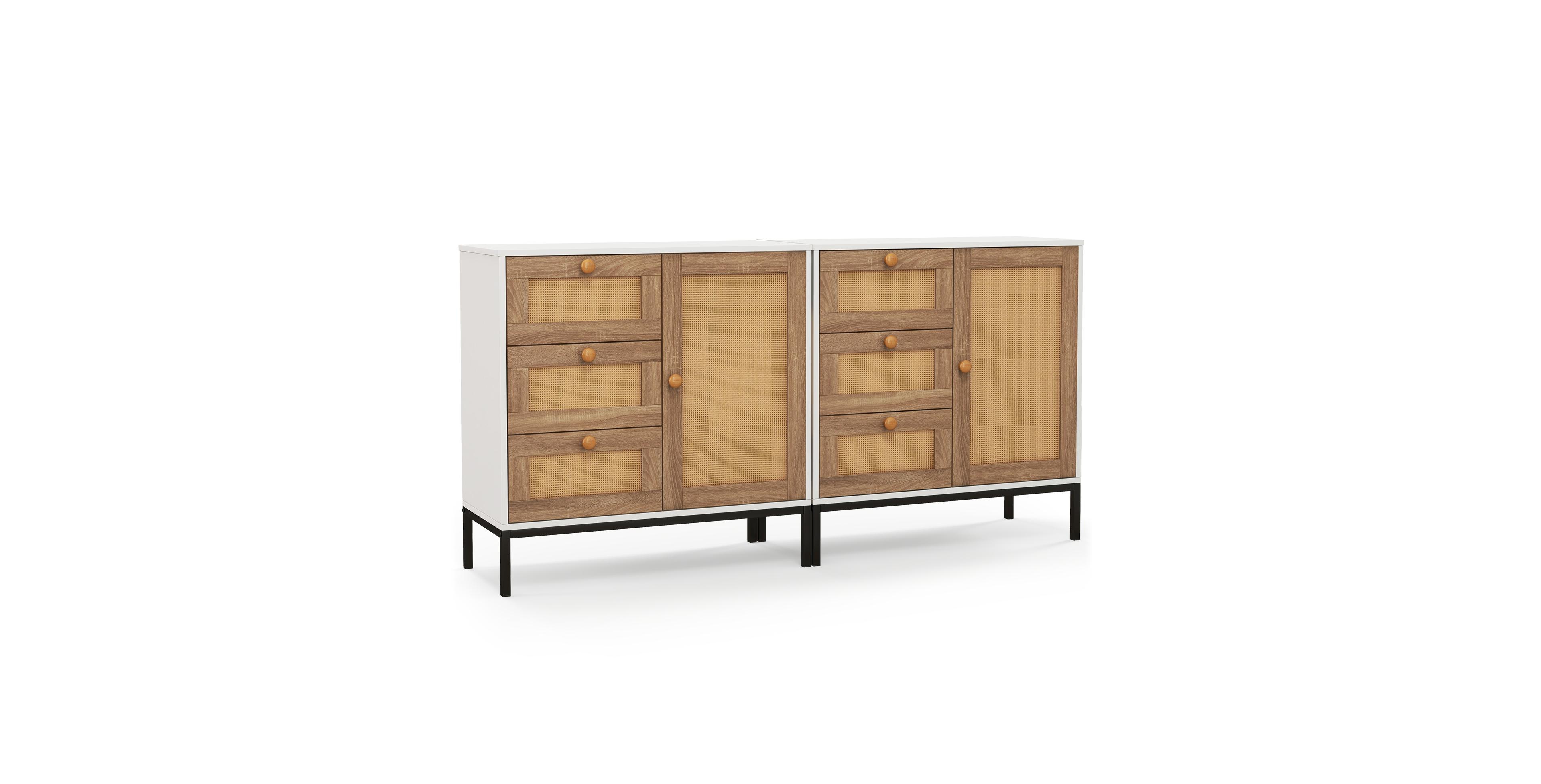 Mecale Rattan Sideboard Buffet Cabinet with 1 Door and 3 Drawers