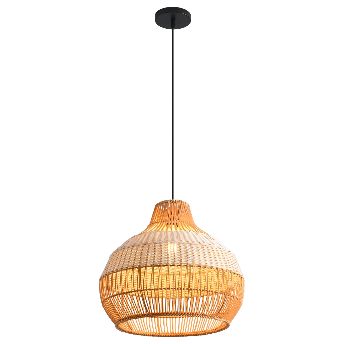 Parrot Uncle 17" Boho Woven Rattan Adjustable Round Chandelier Pendant Light for Dining Room - Brown