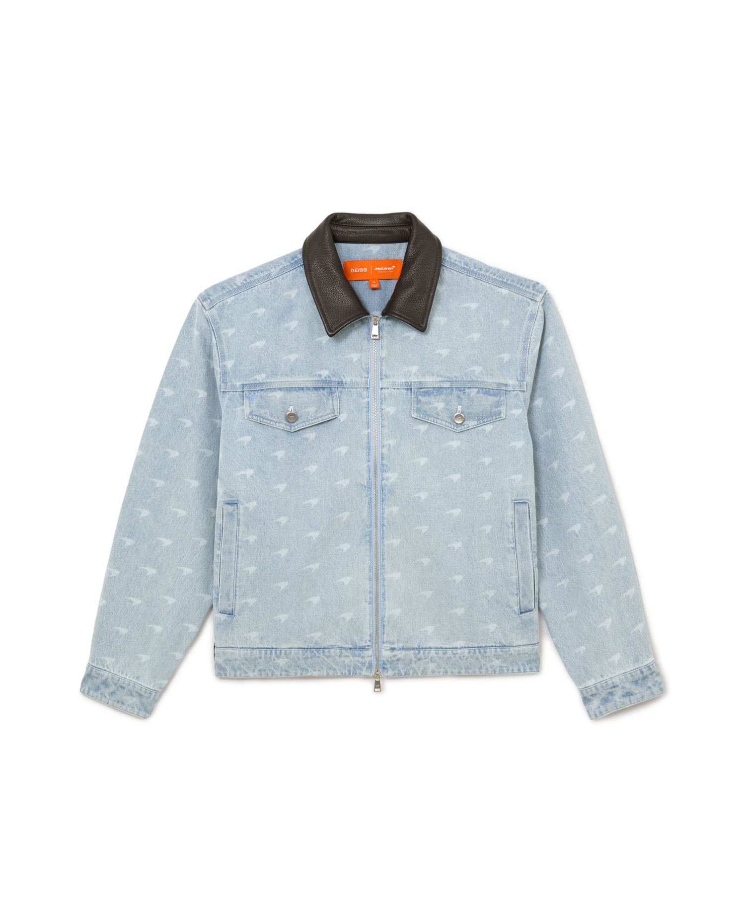 Men's Vortex McLaren Racing Grained-Leather-Collar Denim Jacket