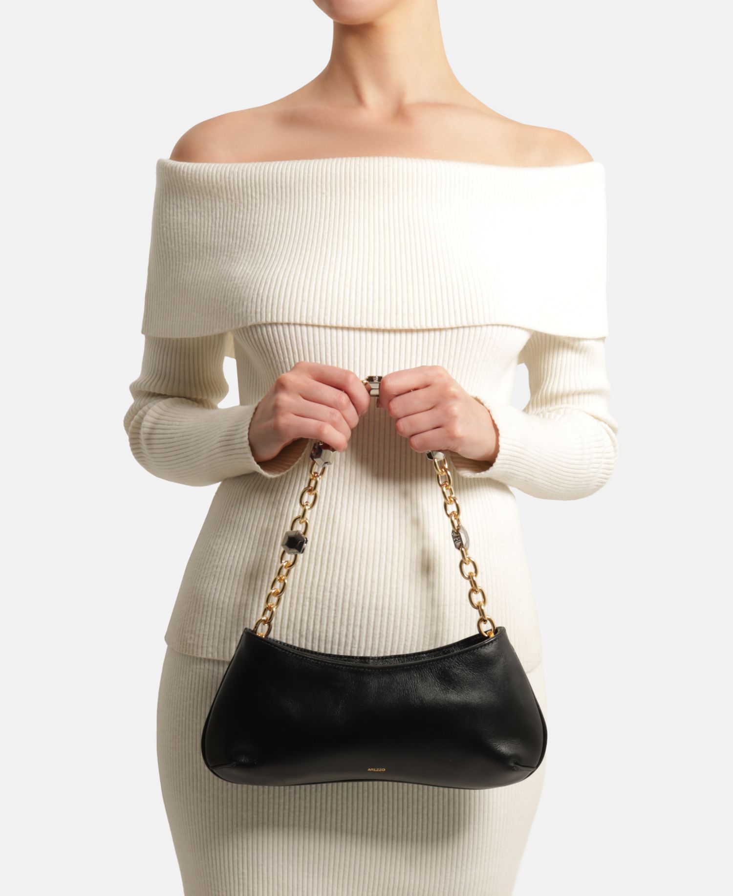 Luna Small Leather Chain Baguette Handbag