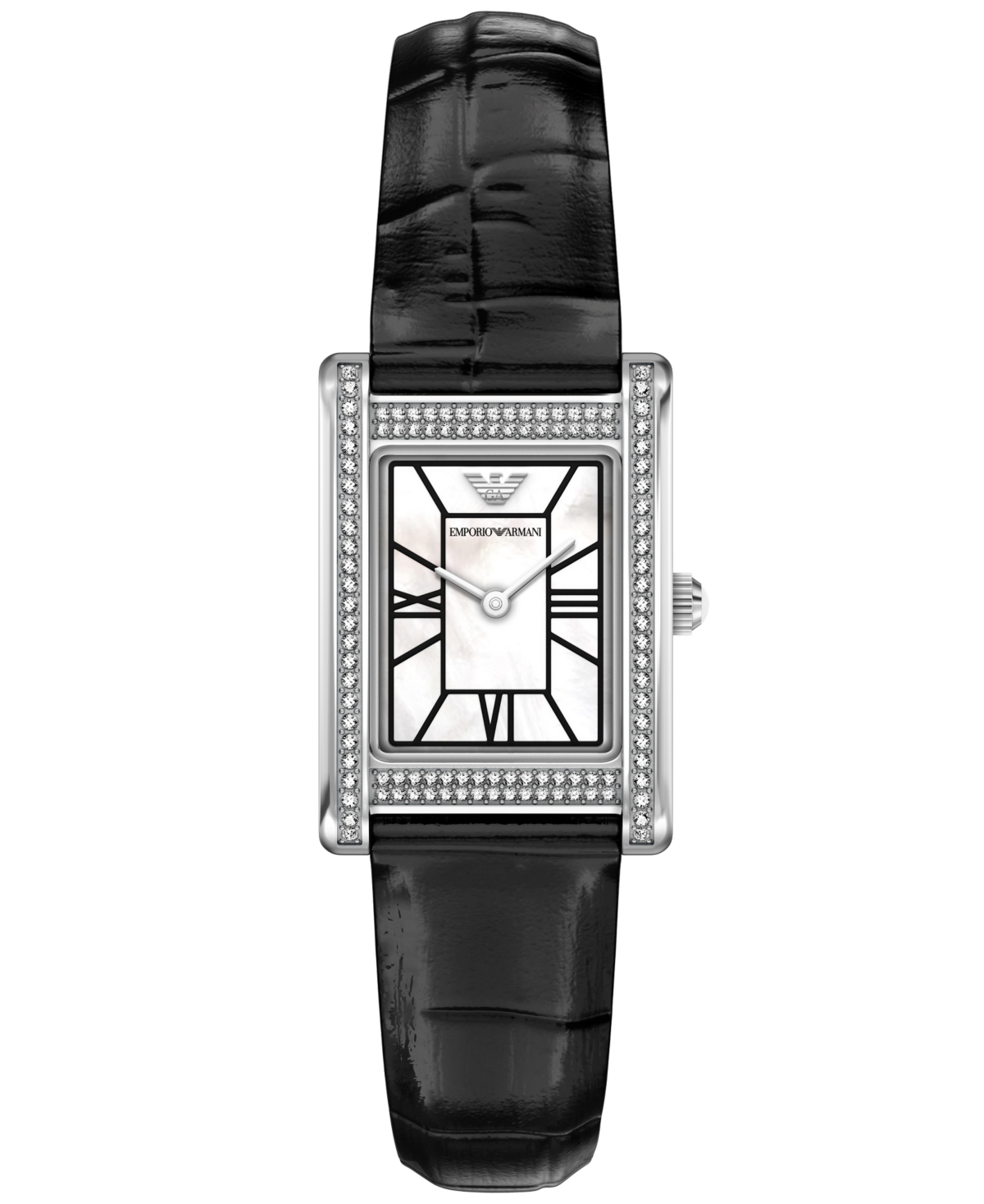 Emporio Armani Women's Two-Hand Quartz Mother-Of-Pearl Black Leather Watch 23mm - Black