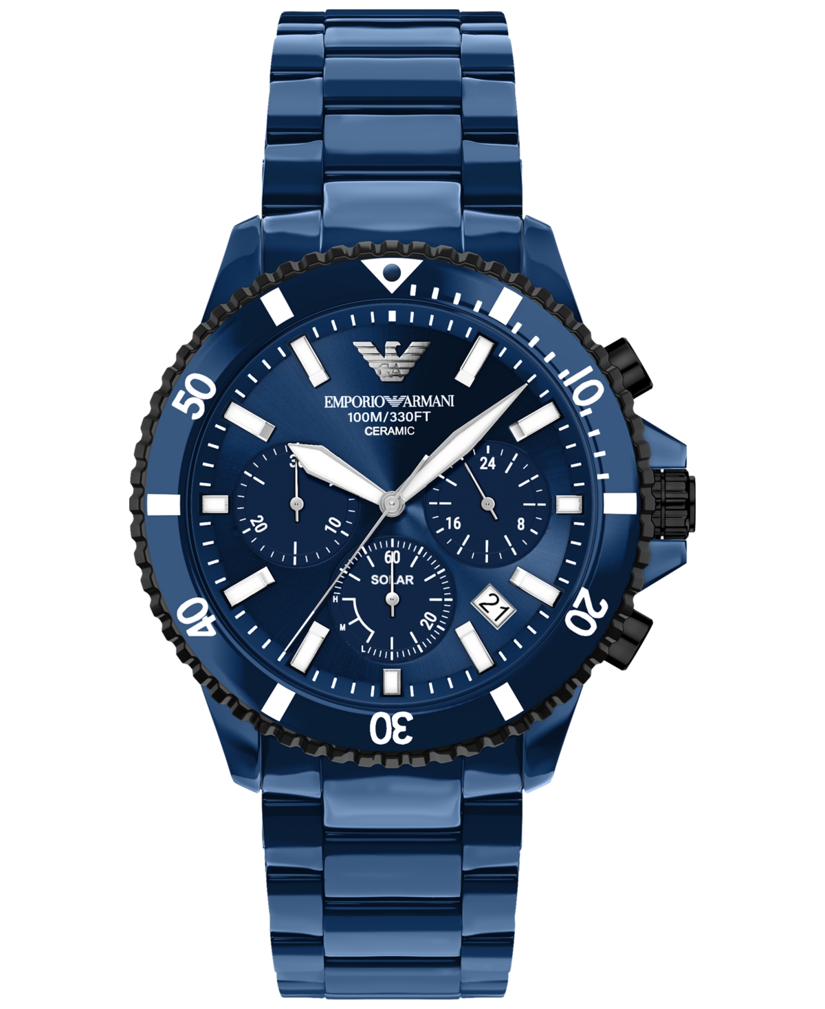 Emporio Armani Men's Solar World Explorer Chronograph Blue Ceramic Watch 44mm - Blue