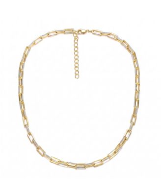 Modern 14K Gold Plated CZ Pave Paperclip Chain Necklace