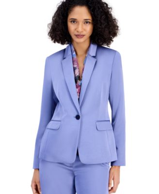 Petite Peak Lapel Shoulder-Padded Satin Blazer