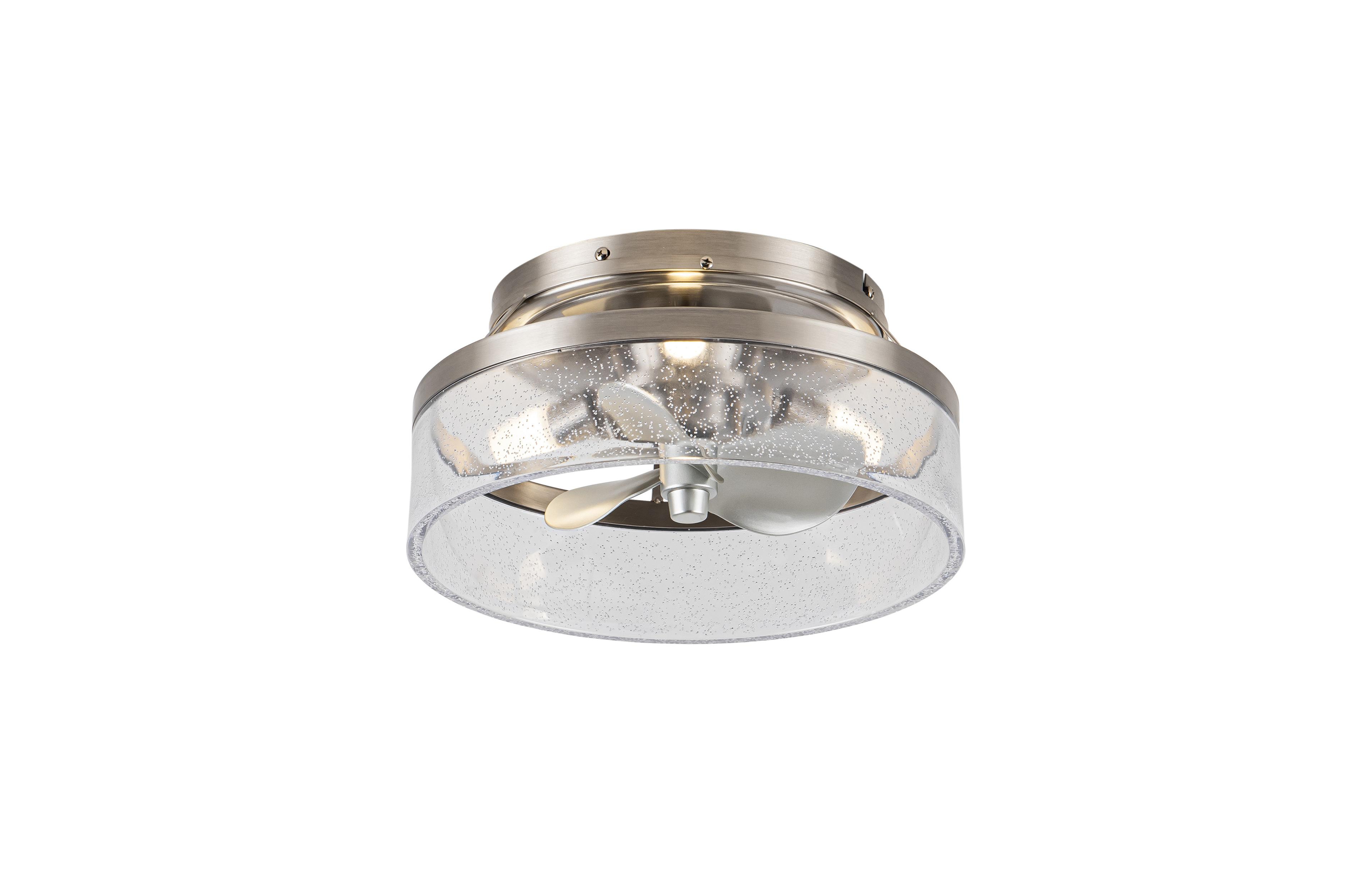 Parrot Uncle 12.6-inch Satin Nickel Small Low Profile Fandelier Ceiling Fan with Light and Bubble Acrylic Cage