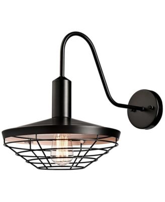 Black Wall Sconce 1-Light Farmhouse Gooseneck Wall Light Fixture with Barn Shade