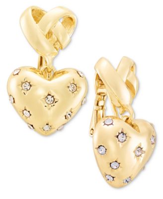 Gold-Tone Crystal Heart Drop Clip-On Earrings