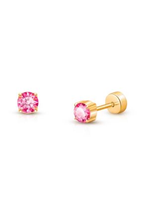 14K Gold on Titanium Crystal Birthstone Stud Screw Back Earrings