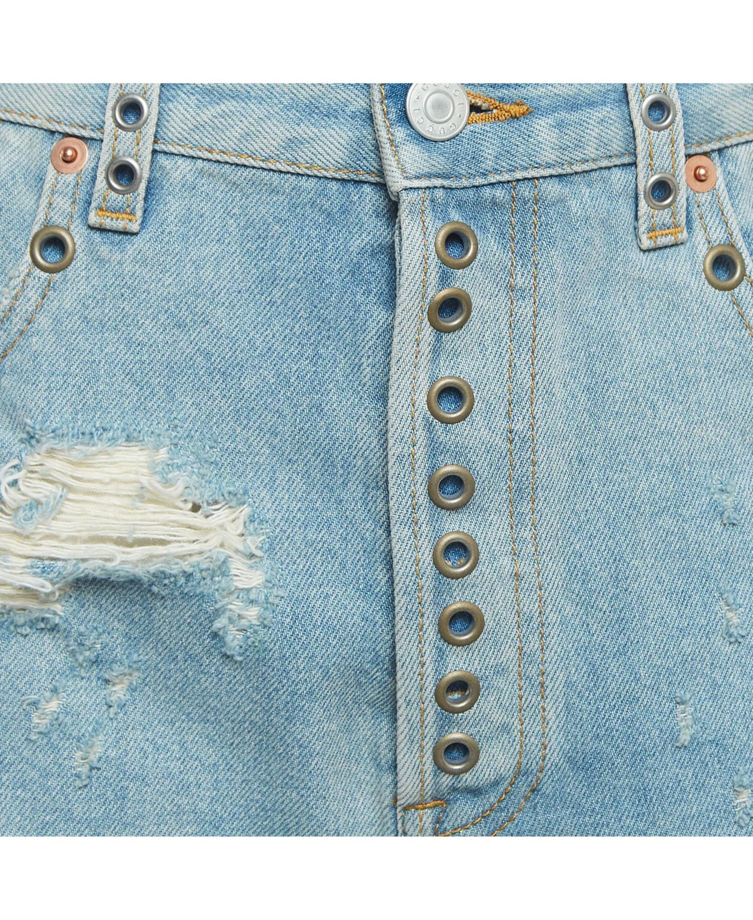 Women's Distressed High-Waisted Embellished Denim Shorts, 7" Inseam