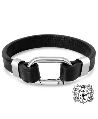 Mens Structured Leather Bracelet, Silver