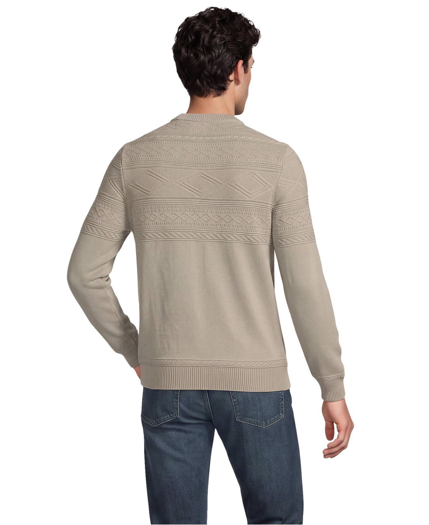 Мужской свитер Lands' End Drifter Crewneck Long-Sleeve Textured, цвет: Дюнный серый — фото 3