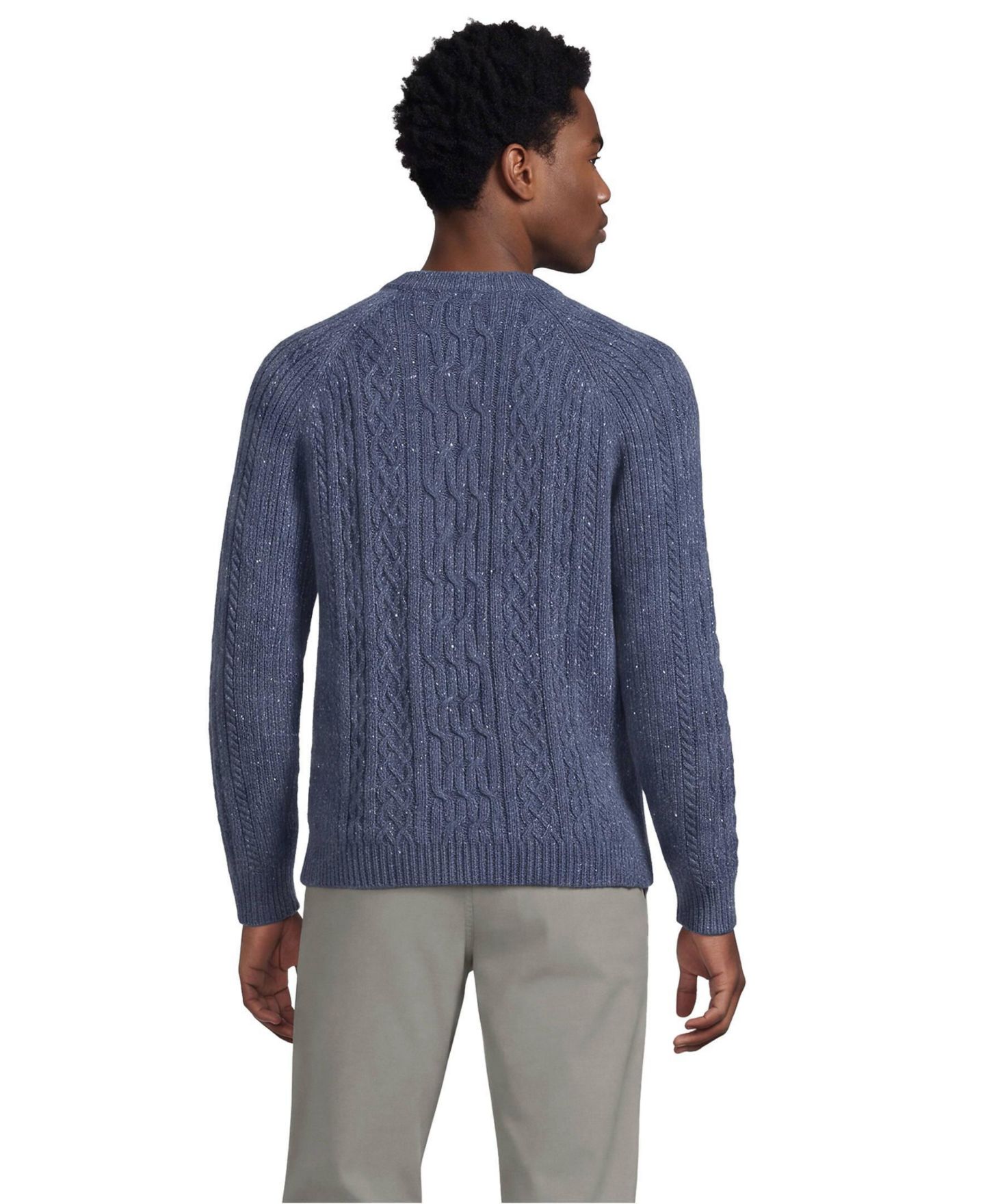 Мужской свитер Lands' End Long Sleeve Cotton Wool Blend Crewneck, цвет: Состаренный тёмно-синий меланжевый — фото 2