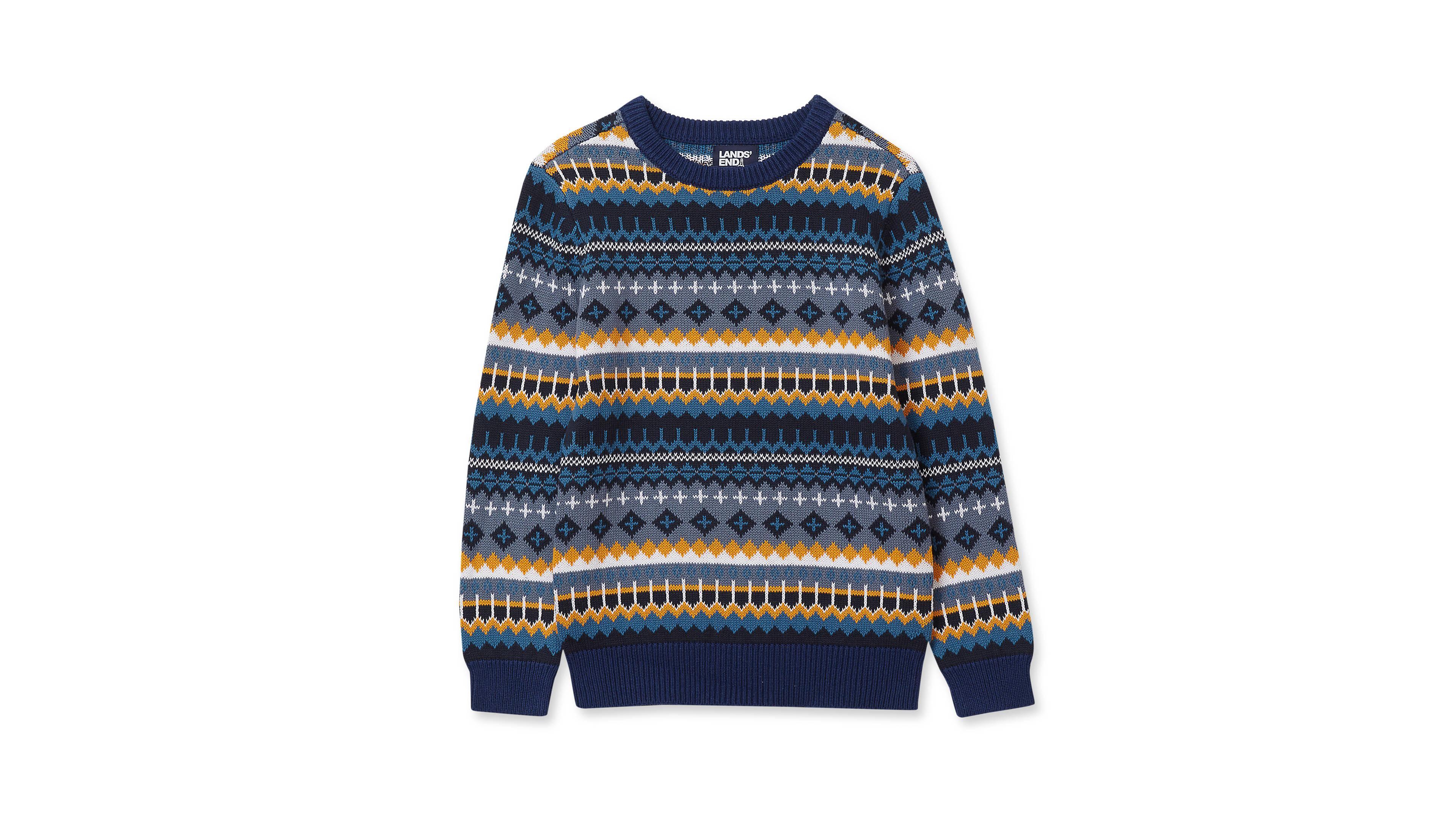 Lands' End Boys' 4-20 Intarsia Holiday Crewneck Sweater