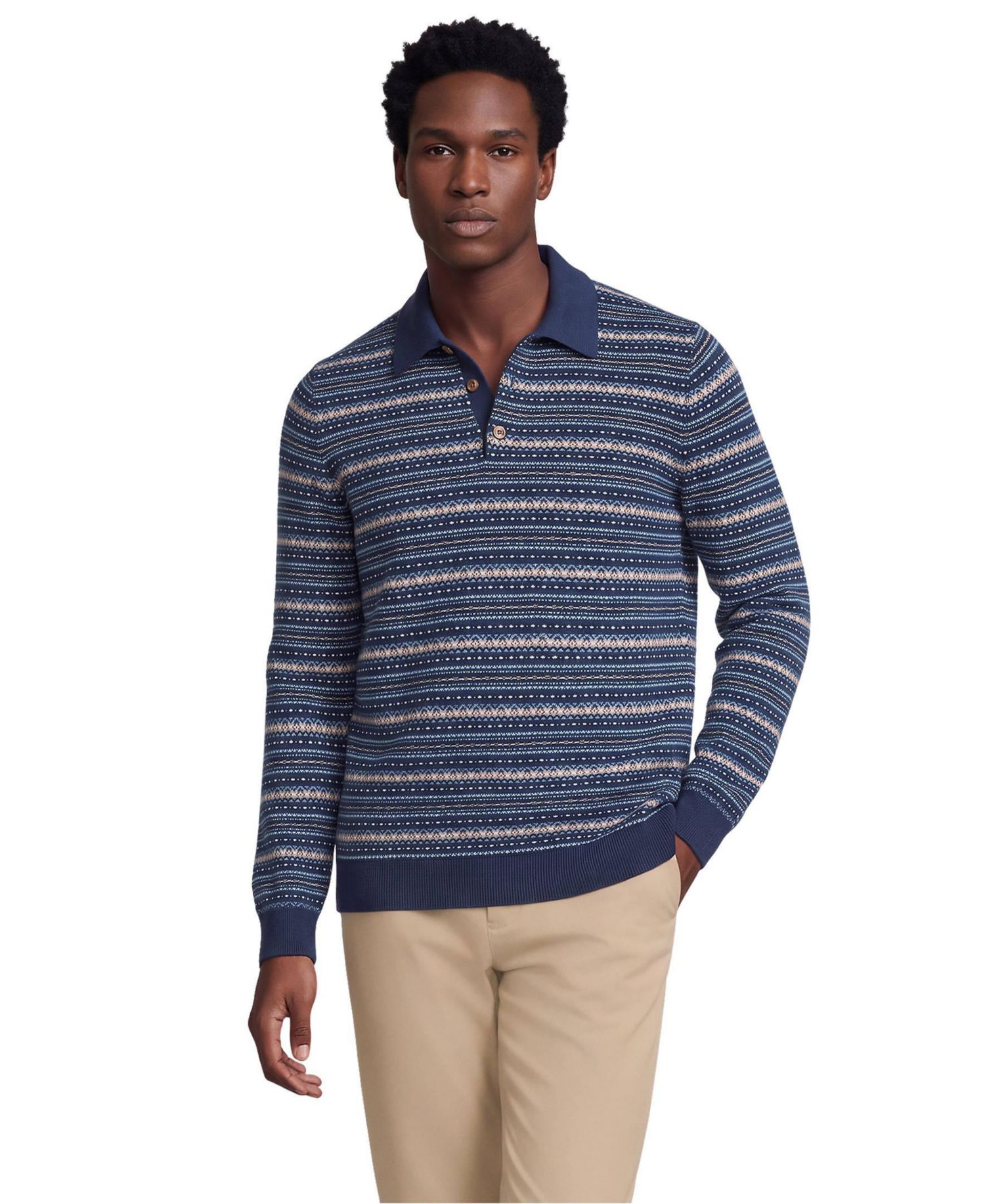 Men's CashTouch Fairisle Long Sleeve Sweater Polo