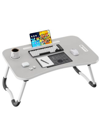 Folding Lap Desk Wood Laptop Bed Table Cup Holder Portable Working