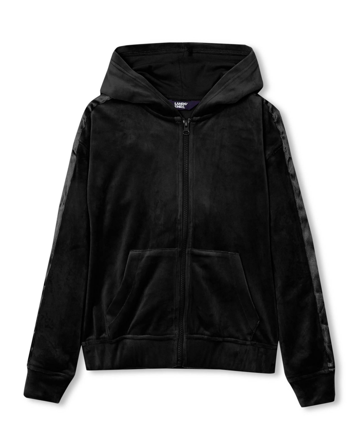 Худи Lands' End Velour Full-Zip для девочек, цвет: Чёрный — фото 1