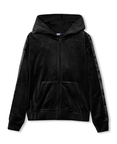 Худи Lands' End Velour Full-Zip для девочек, цвет: Чёрный