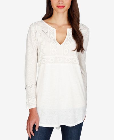 Lucky Brand Beaded Split-Neck Top