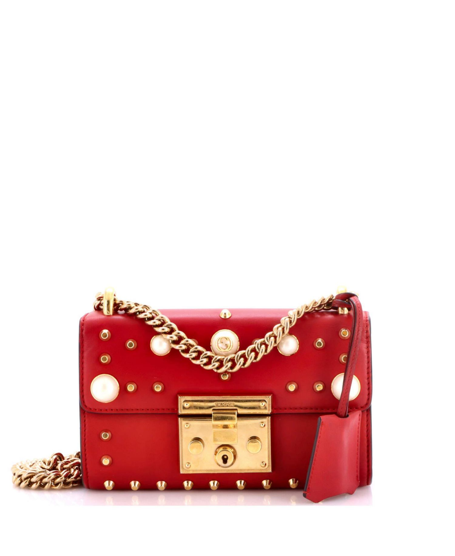 Pearly Padlock Small Studded Leather Shoulder Bag