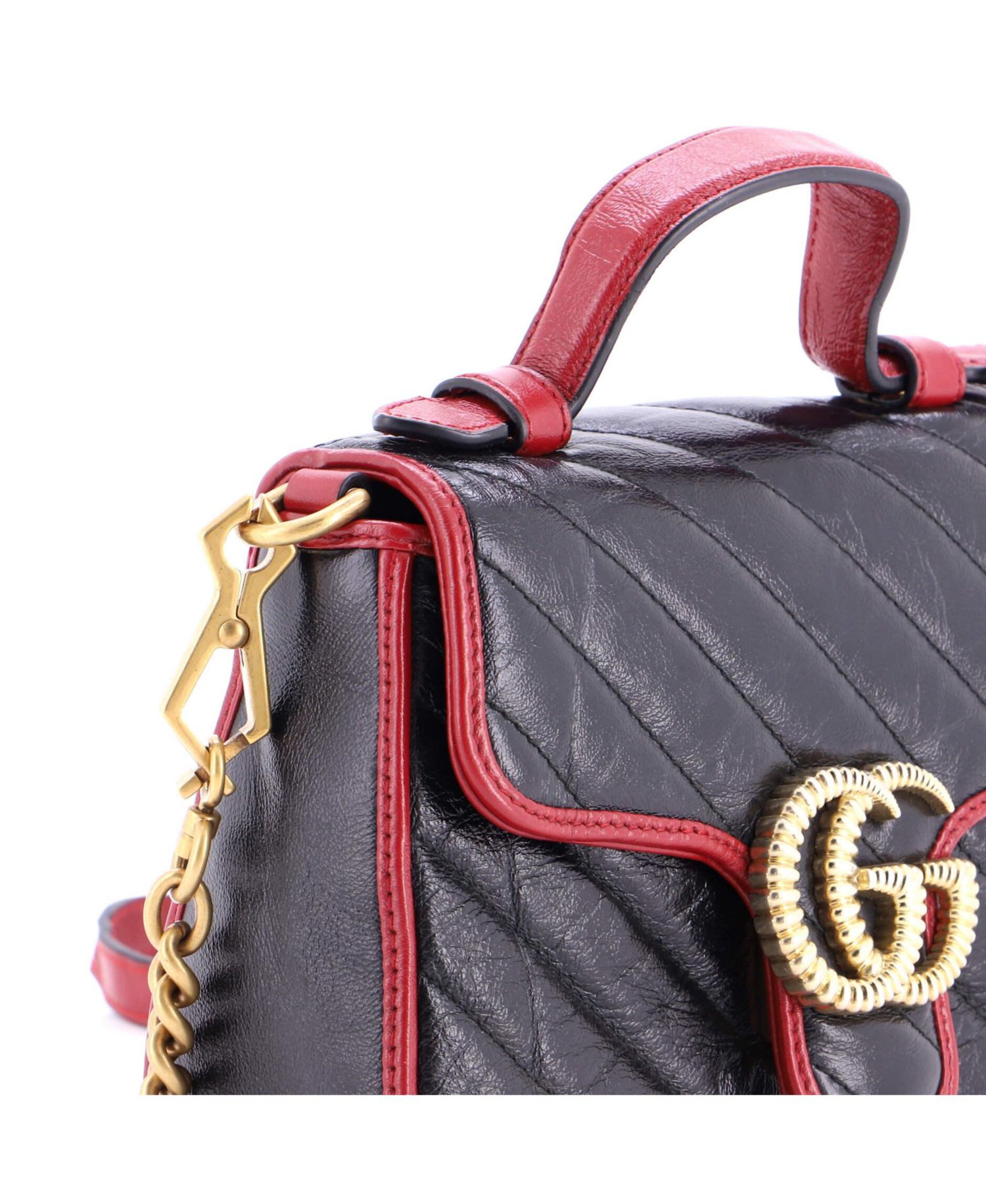 Mini GG Marmont Top Handle Flap Bag Diagonal Quilted Leather