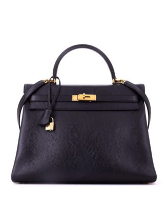 Pre-Owned Hermes Kelly 35 Handbag Black Ardennes with Gold Hardware