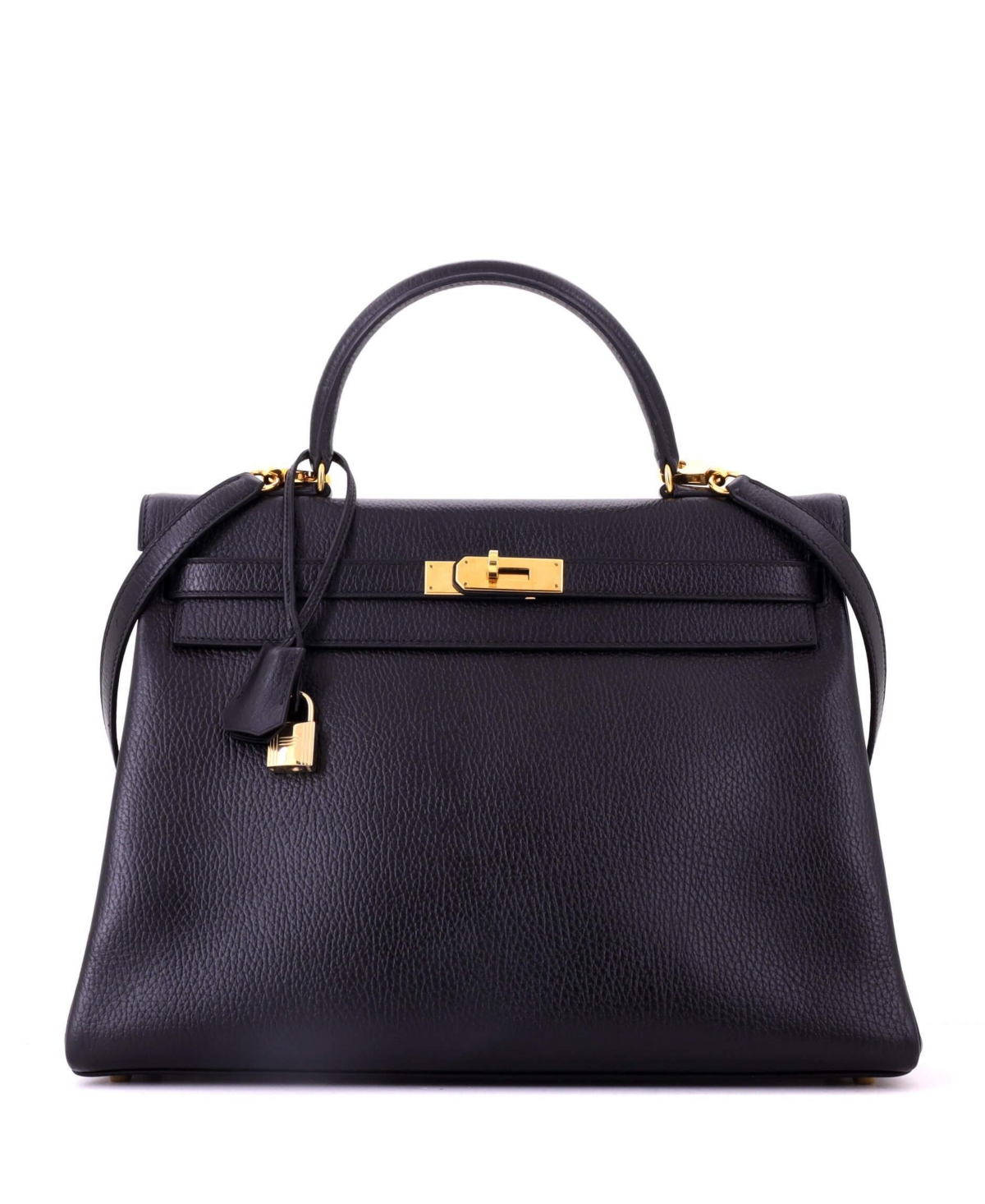 Pre-Owned Hermes Kelly 35 Handbag Black Ardennes with Gold Hardware