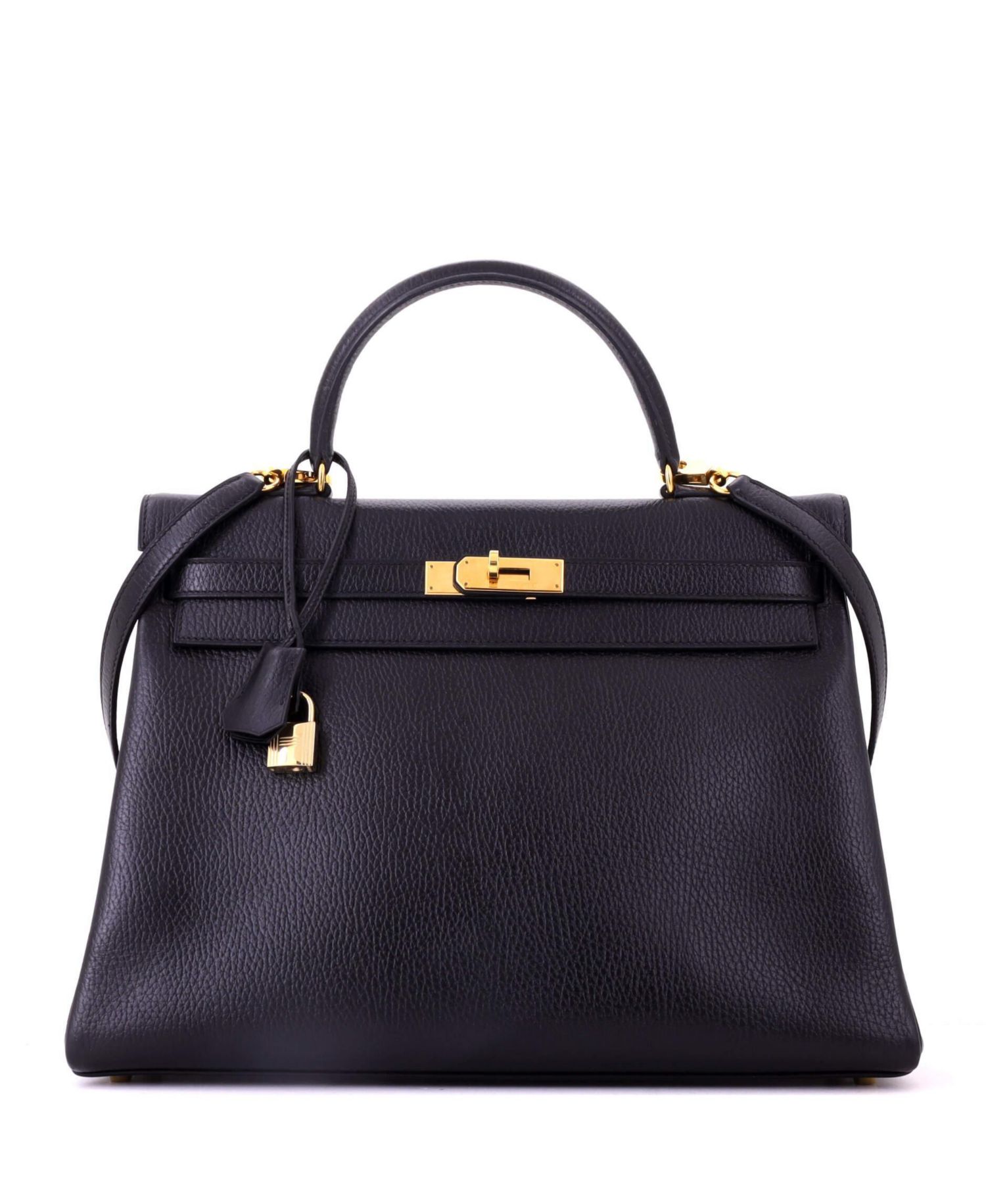 Pre-Owned Hermes Kelly 35 Handbag Black Ardennes with Gold Hardware