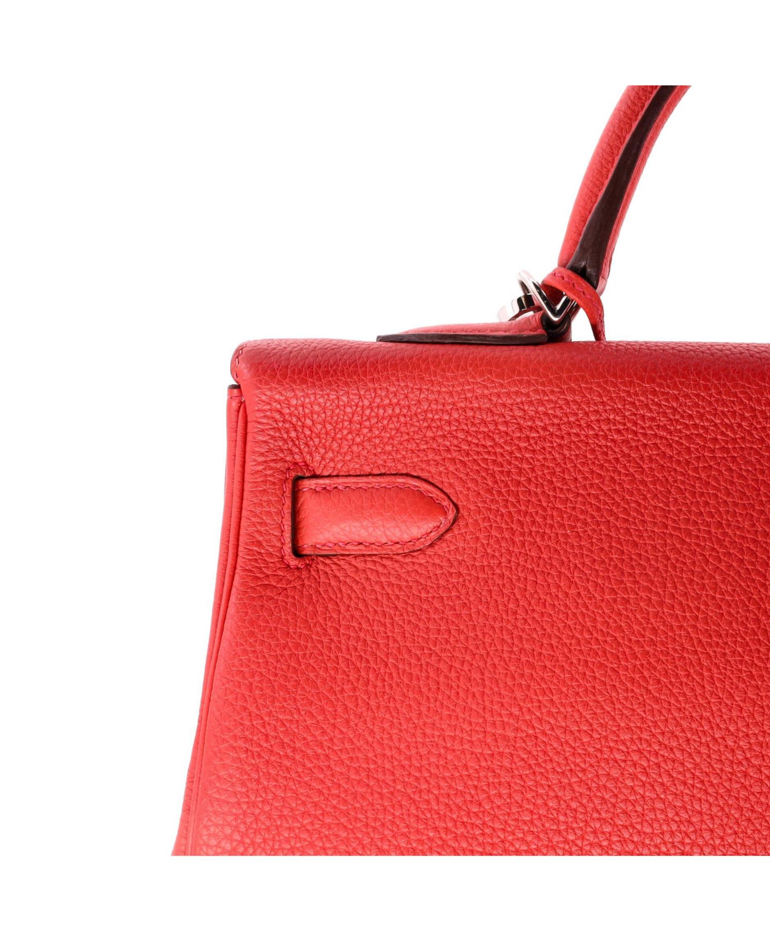 Pre-Owned Hermes Kelly 35 Handbag Red Togo with Palladium Hardware