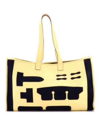 Skeleton Toile and Leather Tote, 19.5"W x 8"H x 5"D