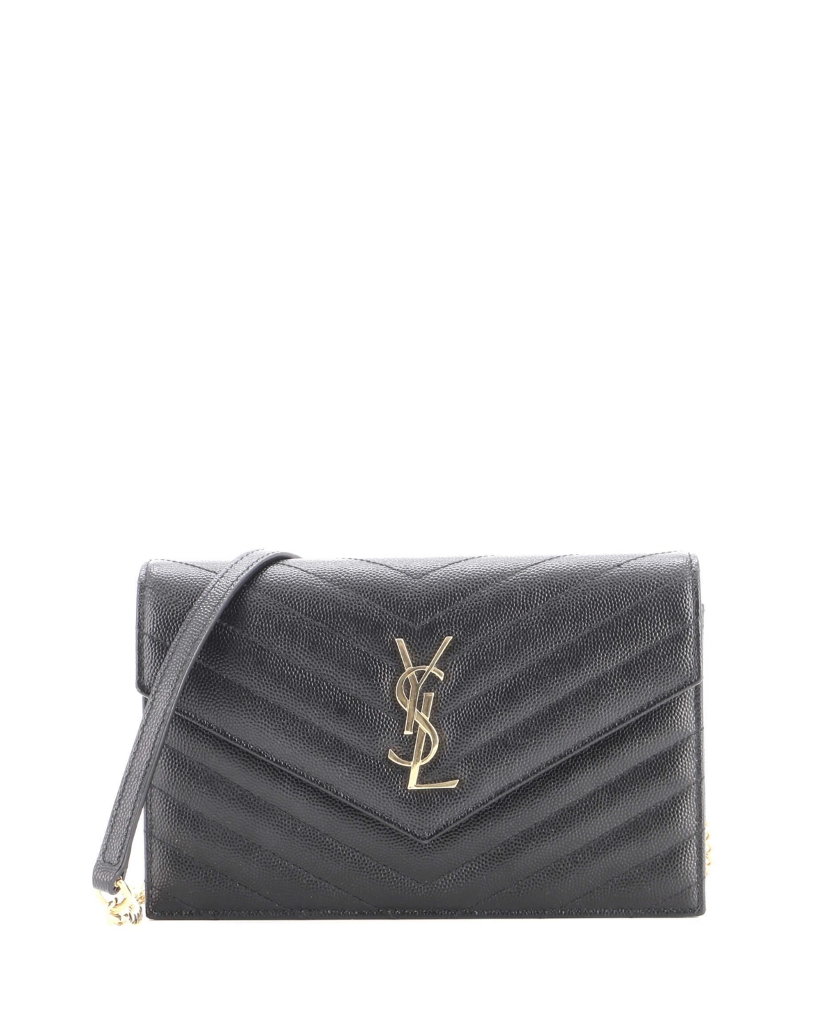 Pre-Owned Saint Laurent Classic Monogram Leather Wallet on Chain - Black