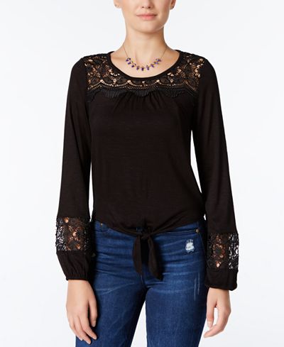American Rag Crocheted Tie-Front Peasant Top, Only at Macy's