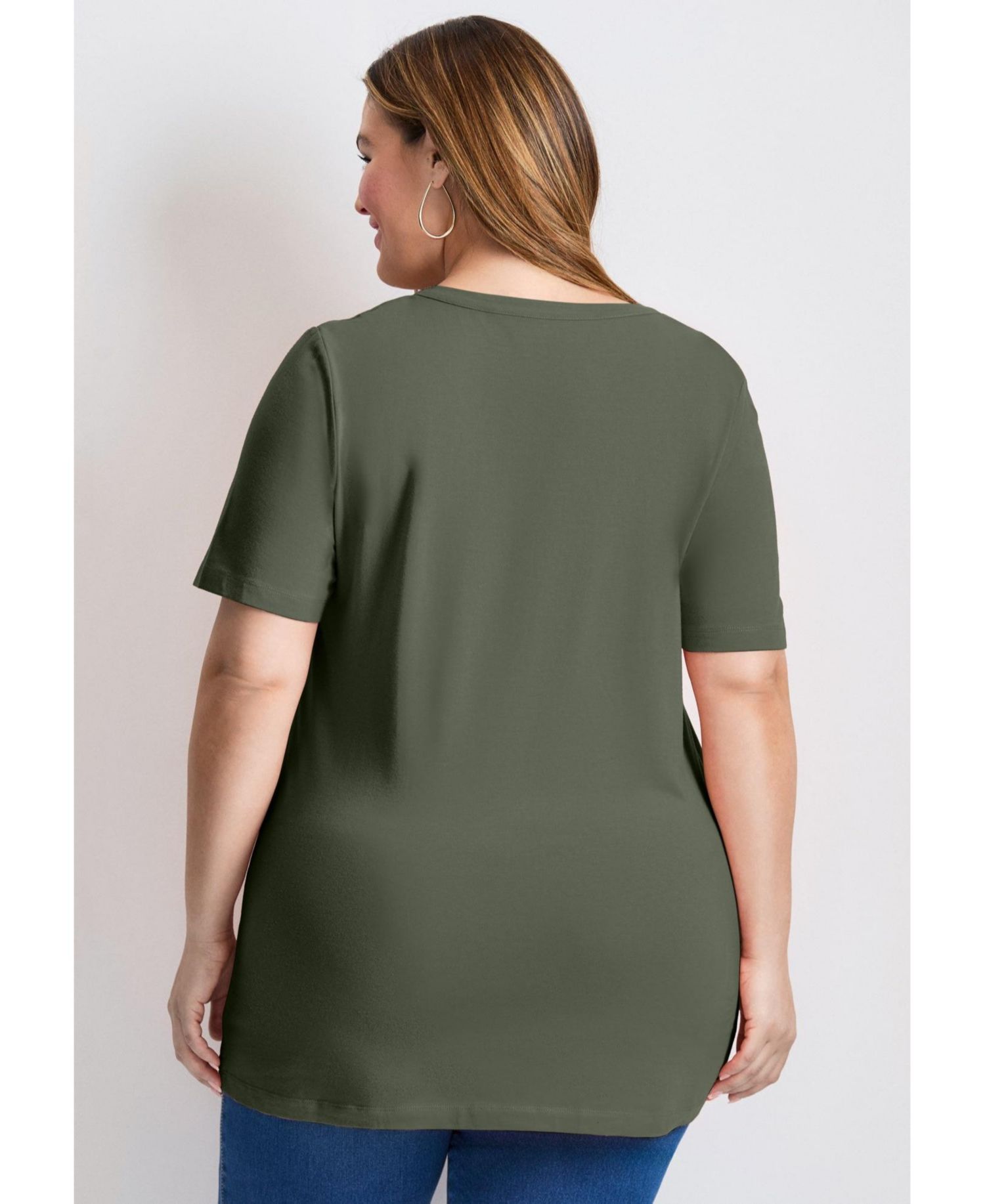 Women's Plus Size Short Sleeve Henley Tunic Top
