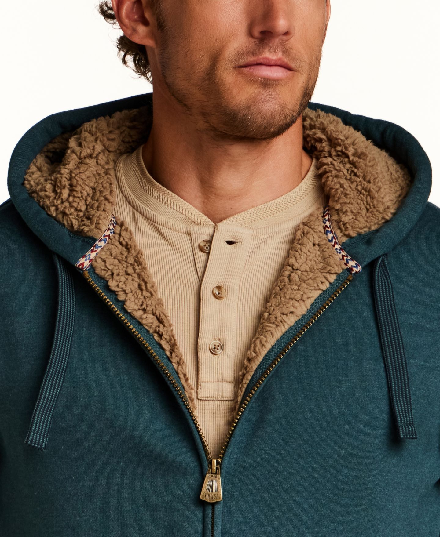 Мужское худи Weatherproof Vintage Full-Zip Sherpa-Lined Fleece, цвет: Тёмный морской меланжевый — фото 3