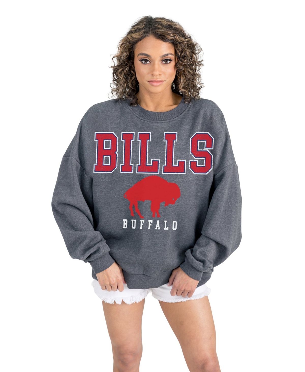 Women's Gameday Couture  Charcoal Buffalo Bills Bring Your Energy Oversized Premium Fleece Pullover Sweatshirt