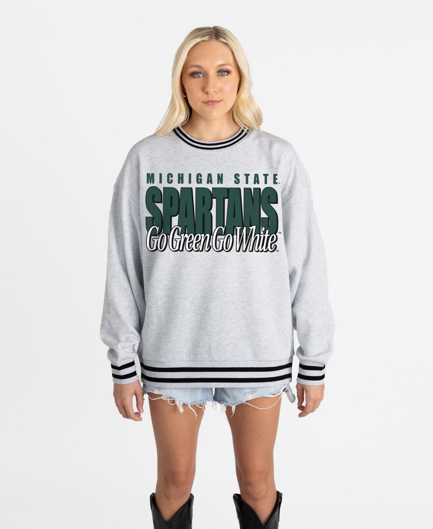 Женская толстовка Gameday Couture Gray Michigan State Spartans Oversized Showdown Ringer Stripe — фото 4