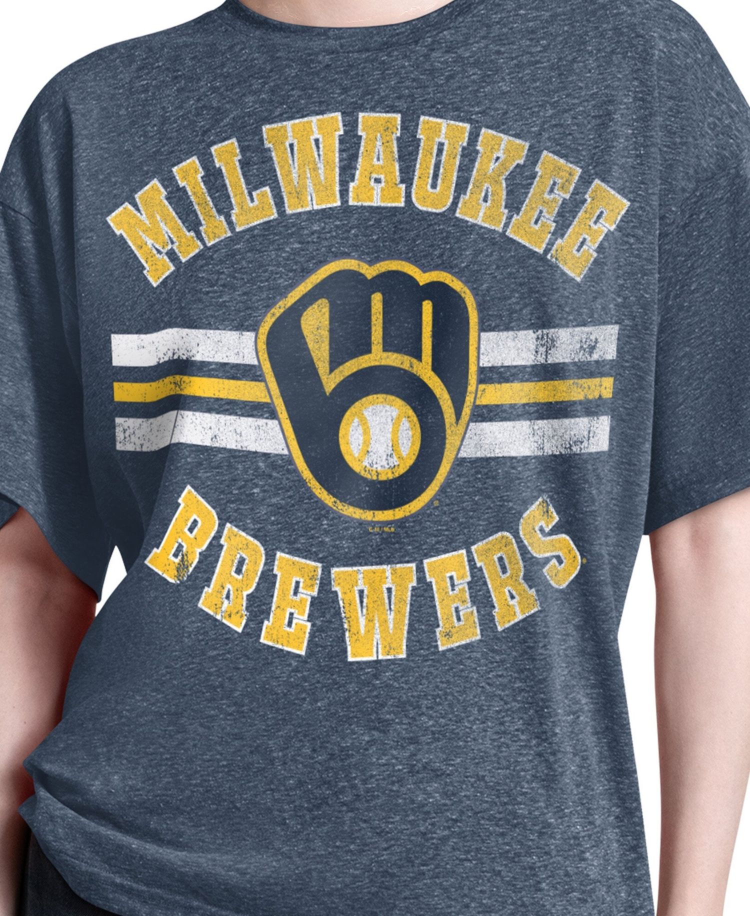 Women's Navy Milwaukee Brewers Jump Shot Boyfriend Tri-Blend T-Shirt