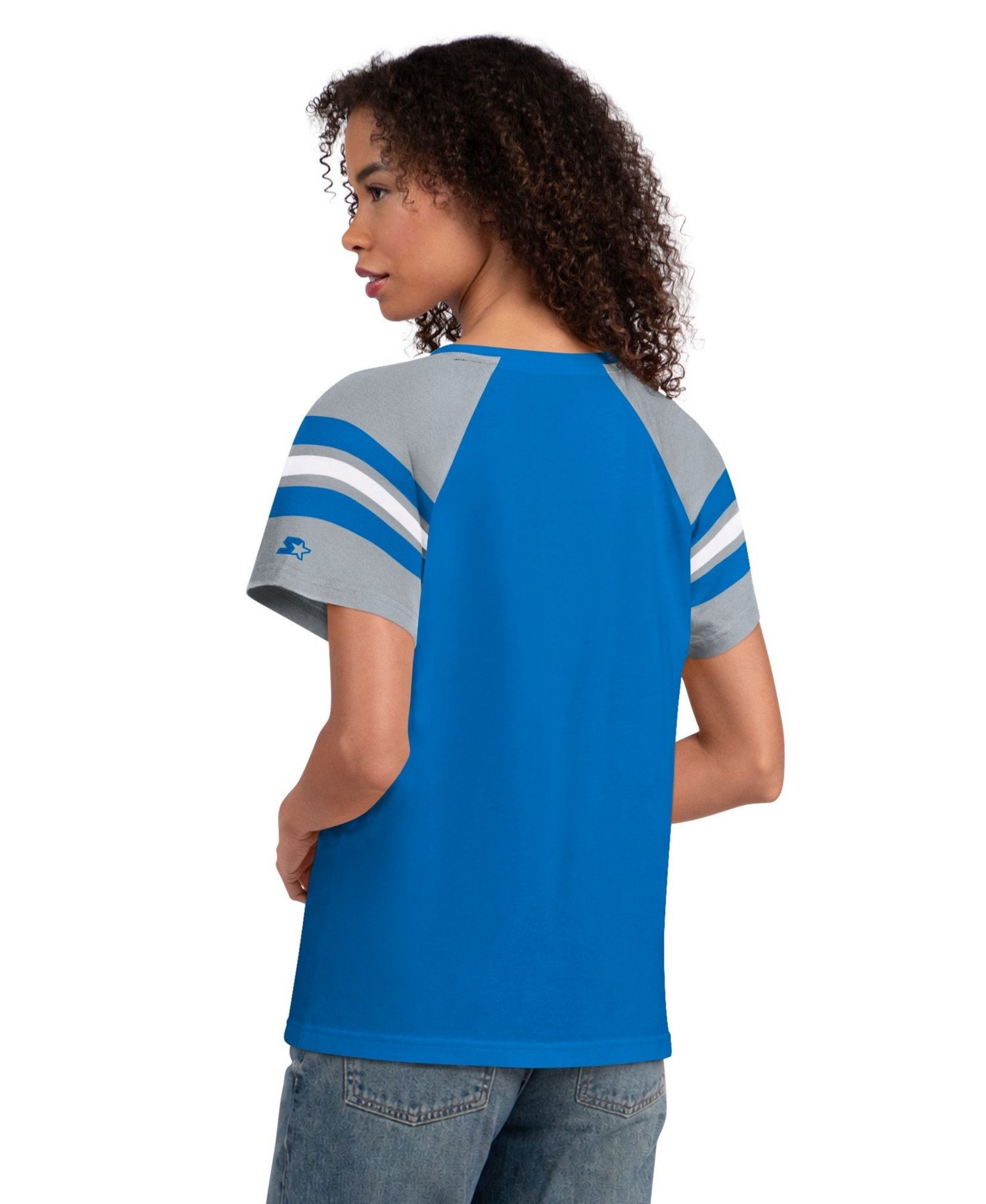 Women's Blue Detroit Lions Game On Notch Neck Raglan T-Shirt