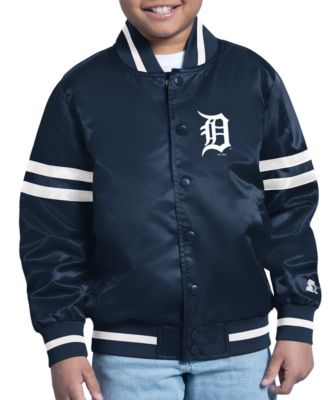 Big Boys and Girls Navy Detroit Tigers Team Logo Full-Snap Satin Varsity Jacket