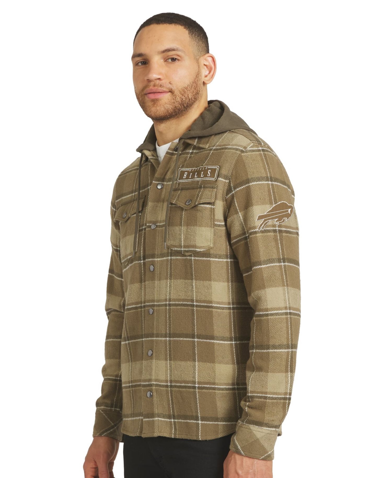 Men's Brown/Olive Buffalo Bills Woven Hooded Full-Snap Shacket