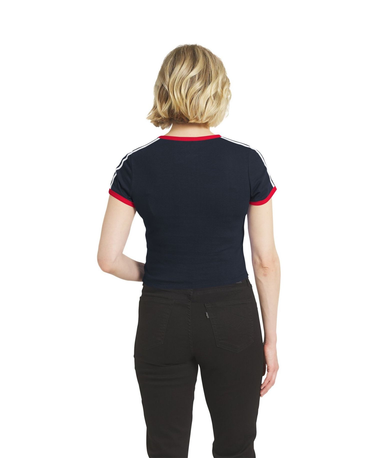 Women's Navy Houston Texans Cropped Throwback Ringer Baby T-Shirt