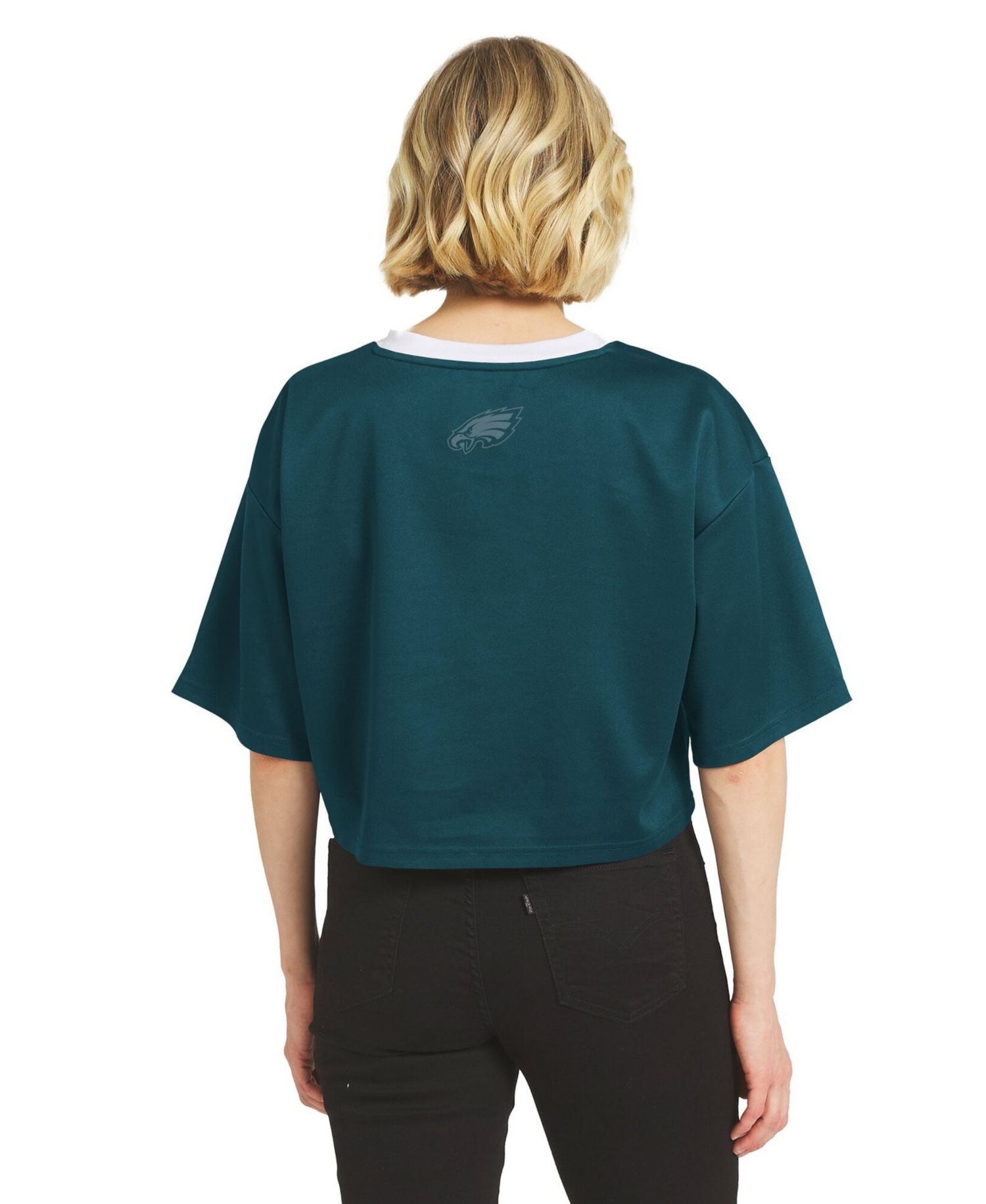 Women's Midnight Green Philadelphia Eagles Cropped V-Neck Jersey T-Shirt