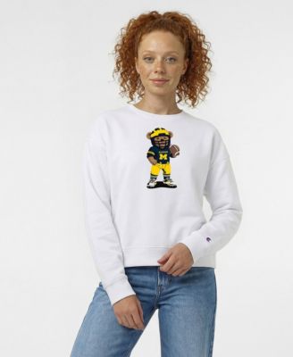 Women's White Michigan Wolverines Teddy Bear Sweatshirt