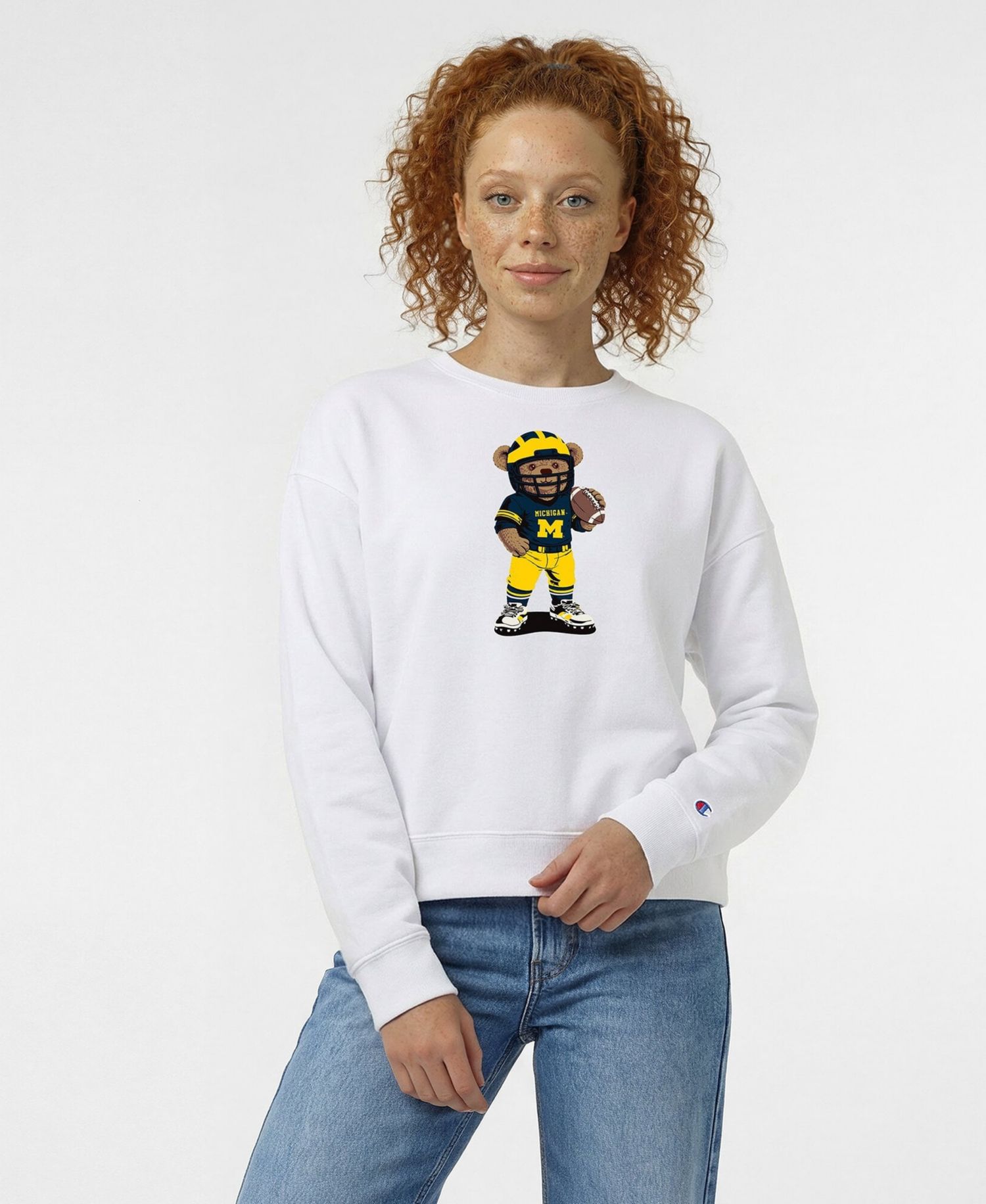 Women's White Michigan Wolverines Teddy Bear Sweatshirt